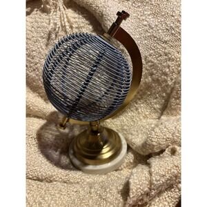 Vintage Style Wire Globe Desk Decor with Marble Base and Brass Accents